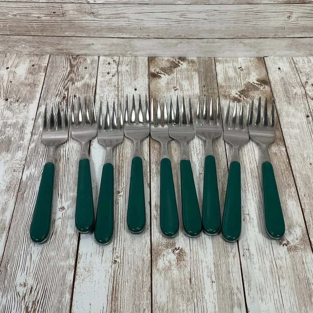 Vintage ONEIDA 55 Pc Lot Green Plastic Handle Utensil Stainless Steel Flatware